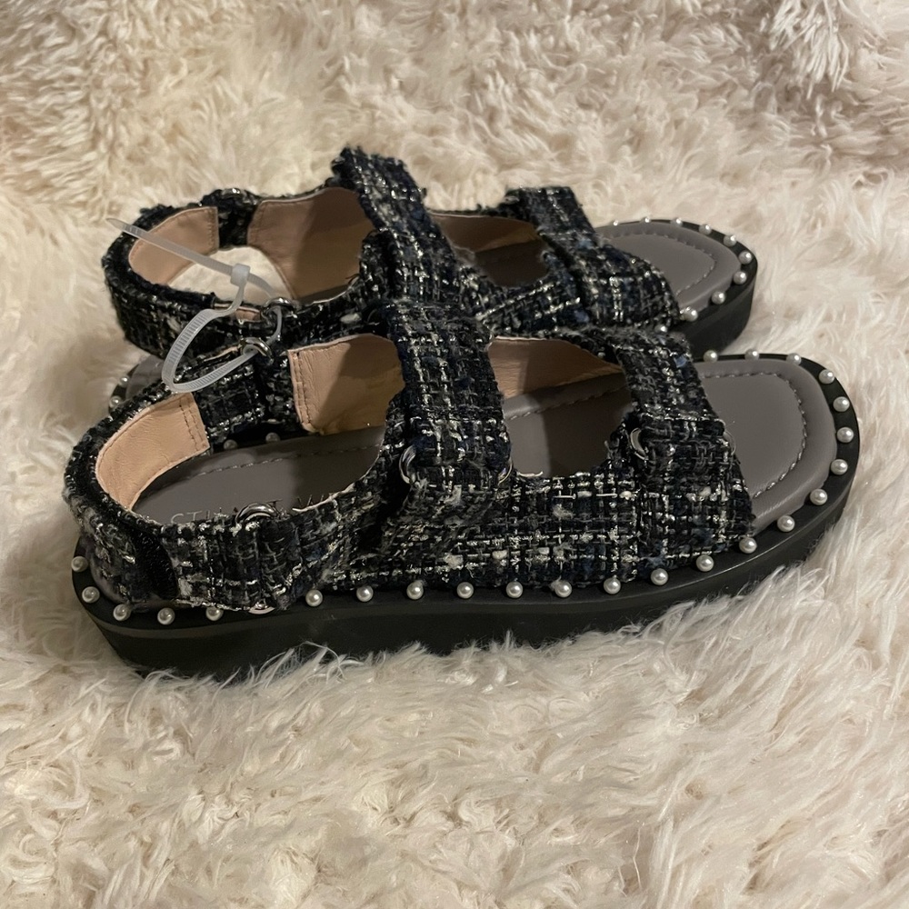 Stuart Weitzman Zoe Lift Embellished Tweed Sandals